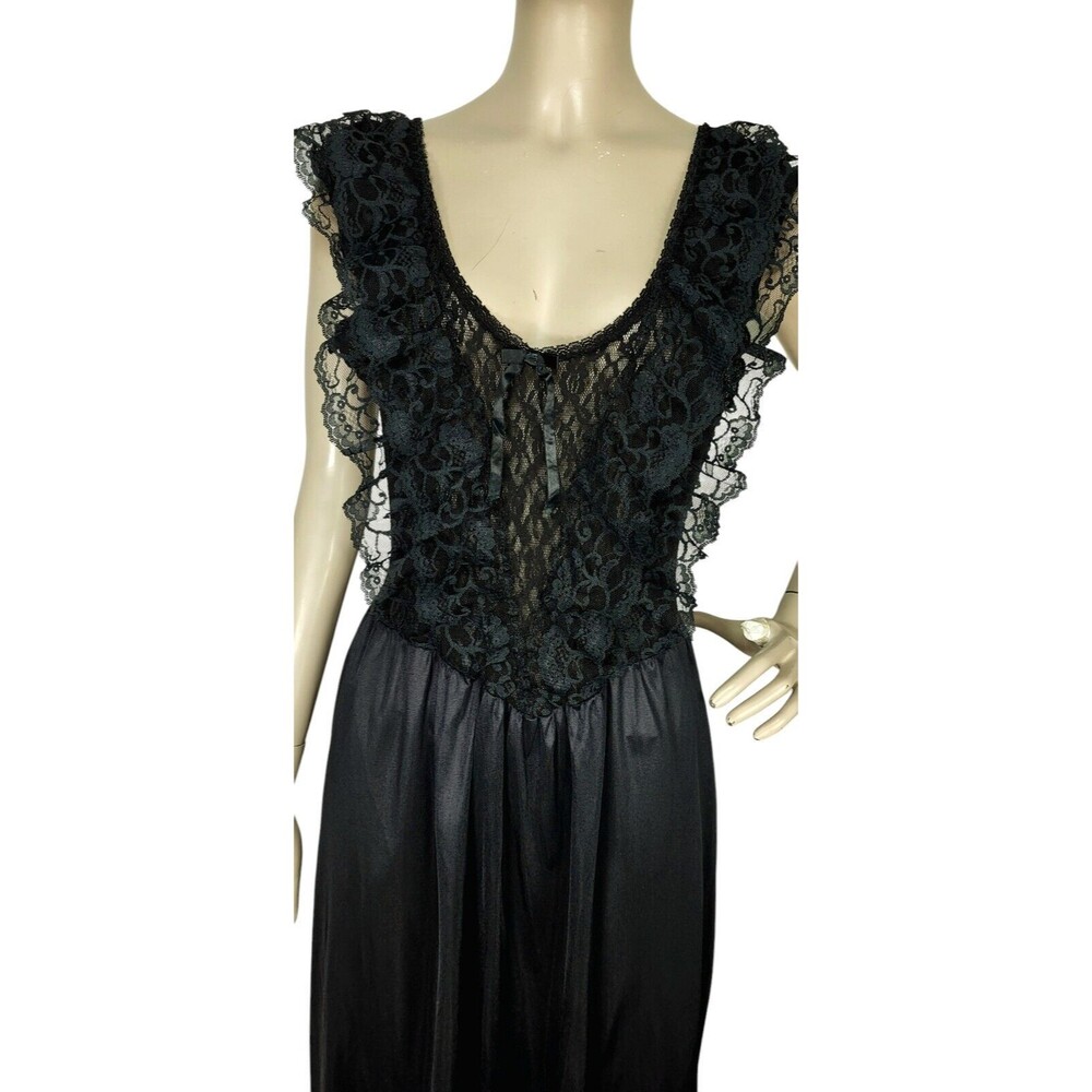 Vintage 80s Sexy Black Frilly Lace Peignoir Lingerie Nightgown Cinema Etoile S/M - Picture 5 of 8